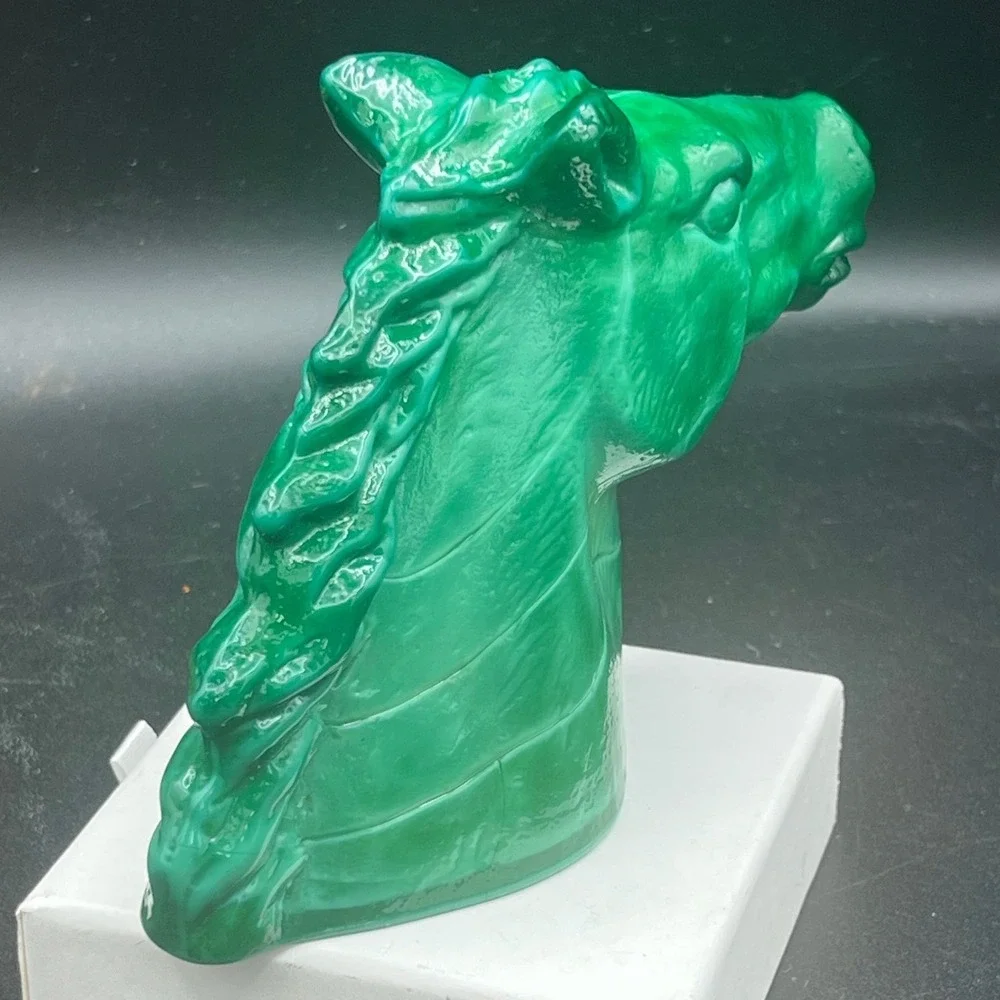 Vintage Jade Malachite Glass Horse Head Figurine‎ Czech Art Deco Hoffmann